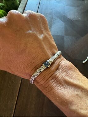 John Hardy Silver Woven Chain Bracelet with Pavé Clasp